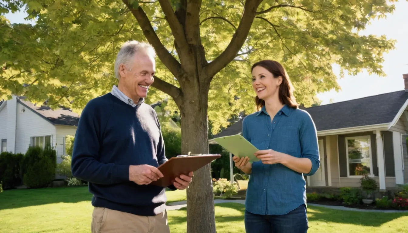 A homeowner talking with a local tree provider about a leaning tree in the Andover area