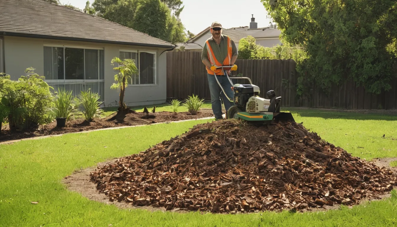 A local provider grinding a tree stump in a Andover backyard